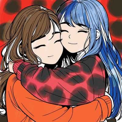 realistic two girls hugging