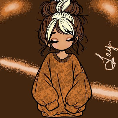 girl with baggy sweatshirt and messy bun