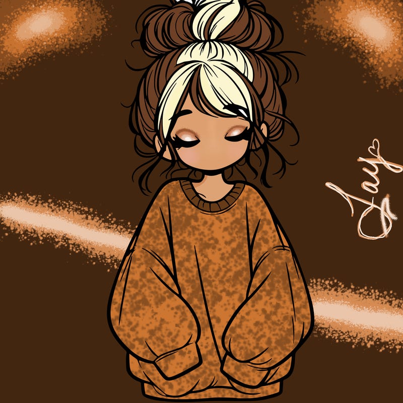 girl with baggy sweatshirt and messy bun