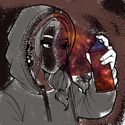 a realistic girl, spray painting