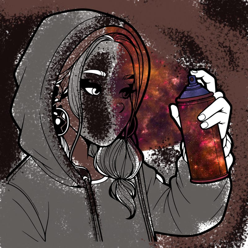 a realistic girl, spray painting