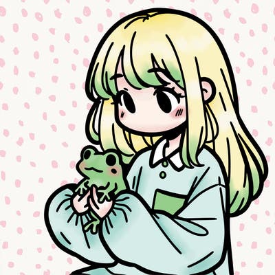 girl with long hair and a oversized shirt. and she is holding a frog