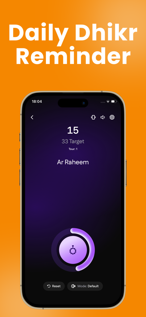 Ramadan Calendar 2026: Safa - Interface of Safa app showing the Daily Dhikr Reminder feature with a digital tasbeeh counter.