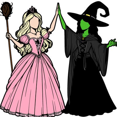 detailed realistic split of a princess and a witch