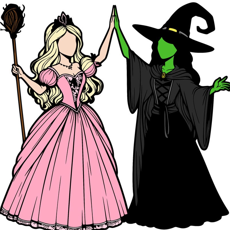 detailed realistic split of a princess and a witch