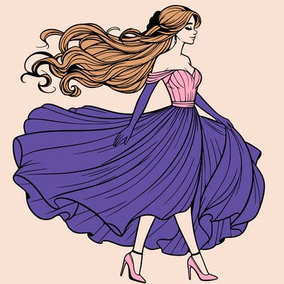 realistic woman in a dress flowing in the wind