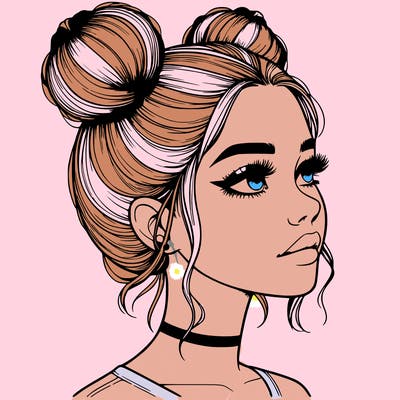 realistic girl with buns on the top of her head