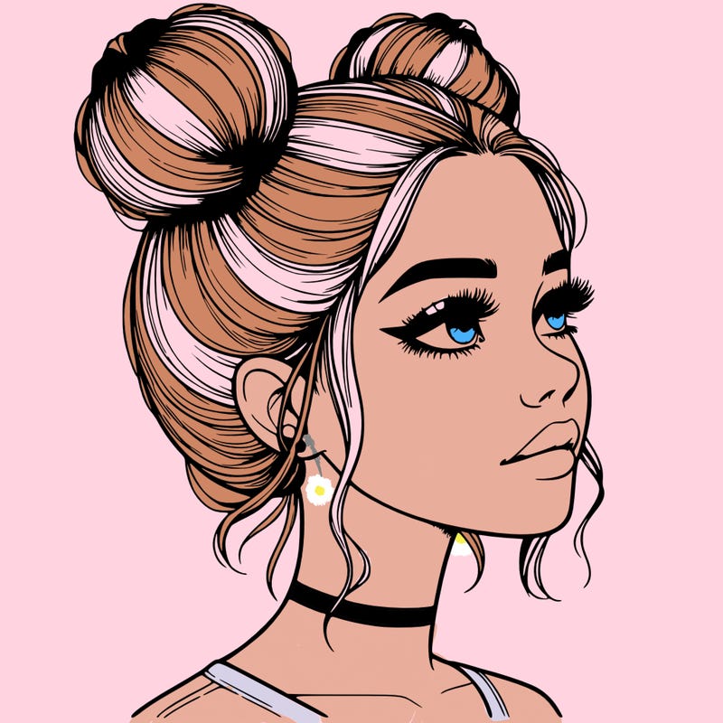realistic girl with buns on the top of her head