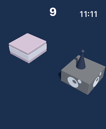 A character on a platform in the JumpJump arcade game for Apple Watch