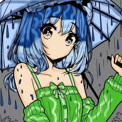 pretty anime girl in the rain