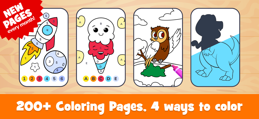 Coloring Pages: for Kids - Four different coloring modes in the Coloring Pages for Kids app including color by number and letter