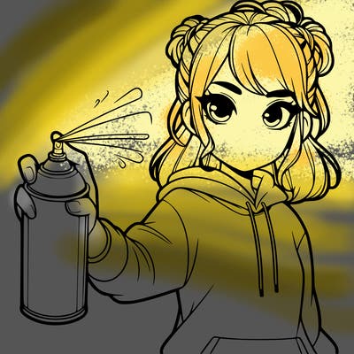 realistic girl is spray painting