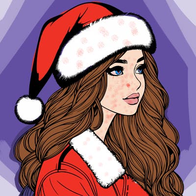 realistic girl in santa hat
