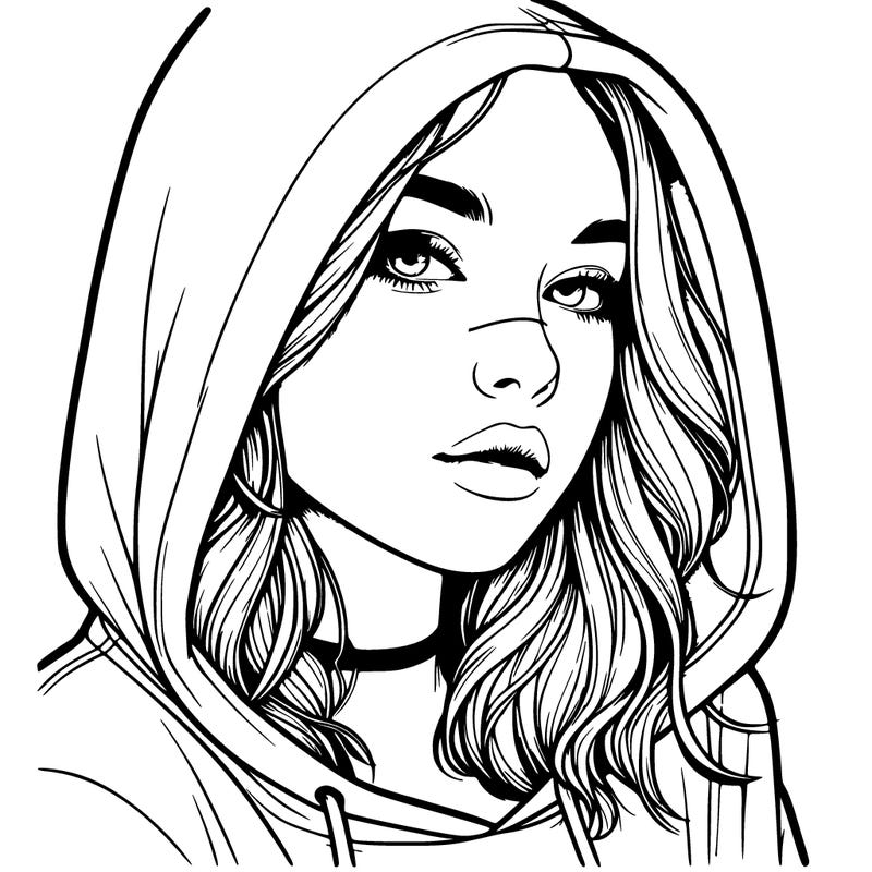 realistic girl with hood on