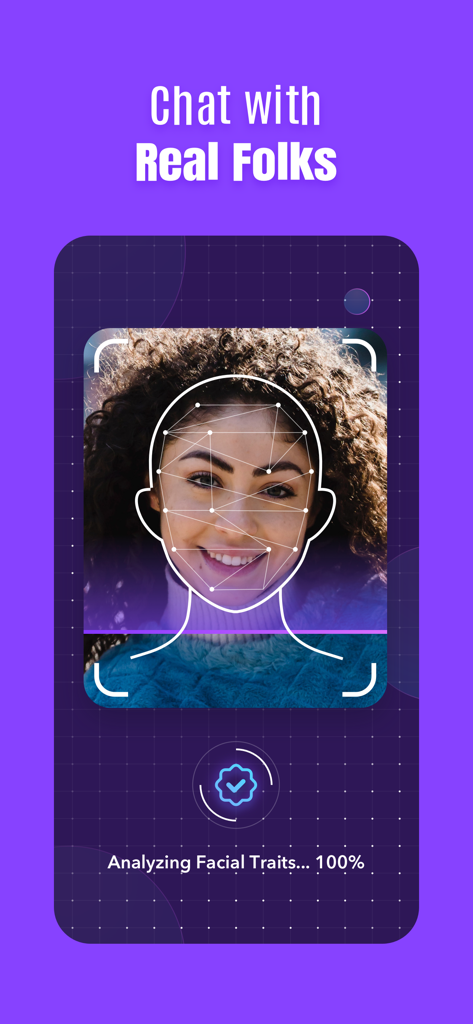 Eine Frau benutzt die Gesichtserkennungsfunktion in der Duet-Dating-App, um die Authentizität des Profils zu bestätigen.