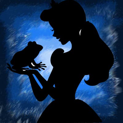 a shadow of a princess holding a frog realistic