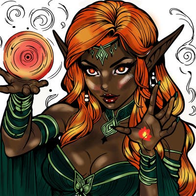 realistic scary beautiful elf sorceress casting spell