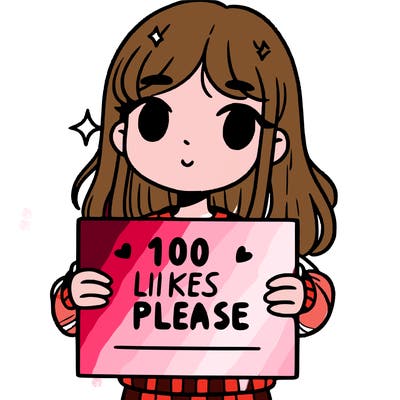 a girl holding up a sign saying 100 likes please