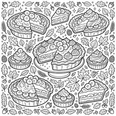 Celebrate the flavors of fall with our charming Banana Cream Pie coloring page, nestled among beautiful autumn leaves. This delightful scene invites you to add your favorite colors to create a cozy, delicious masterpiece.