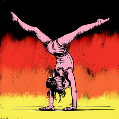 realistic gymnastic hand stand girl in four splits