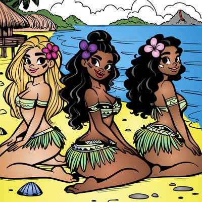 polynesian girls at the beach