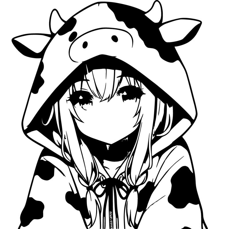 anime girl with cow hoodie