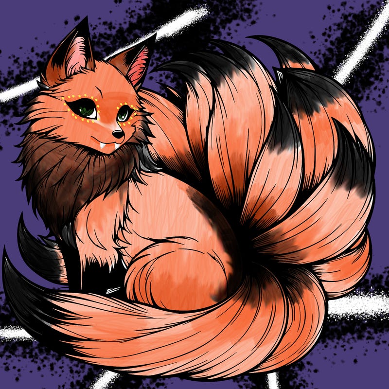realistic detailed 9 tailed anime fox