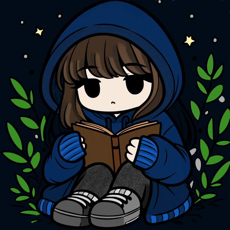 girl in oversized hoodie reading a book