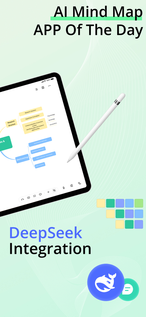 EdrawMind: AI Mind Map, Notes - EdrawMind KI-Mindmap mit DeepSeek-Integration auf einem iPad mit Apple Pencil