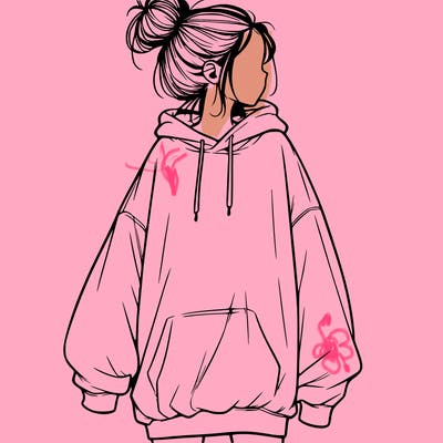 realistic girl with a oversized sweatshirt on and a bun