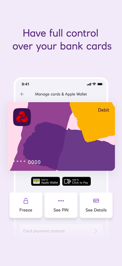 NatWest Mobile Banking - NatWest mobile banking app screen showing debit card management options including freeze card see pin and see details