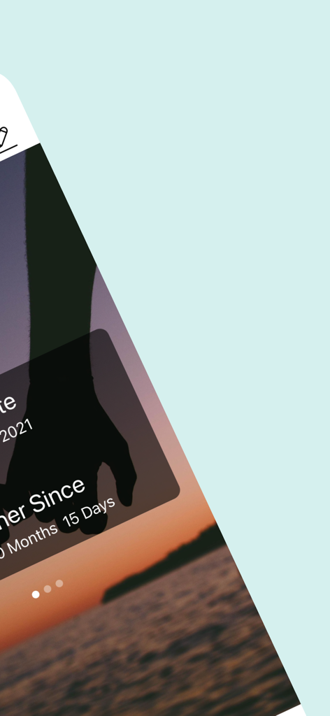 My Love - Couple Naughty Game - A phone screen showing a relationship counter with a romantic sunset background and a silhouette of a couple holding hands