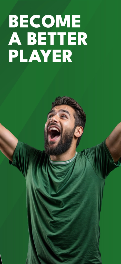 A motivated soccer player cheering under the text Become a Better Player