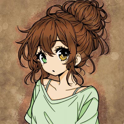 a beautiful anime girl with a messy bun