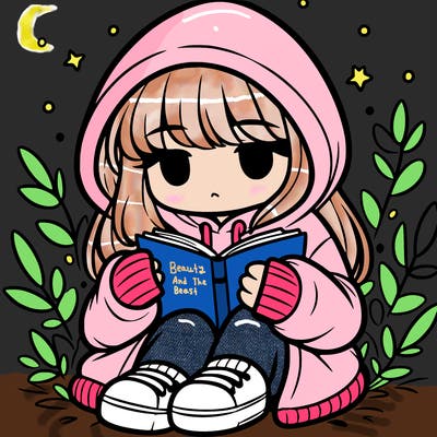 girl in oversized hoodie reading a book
