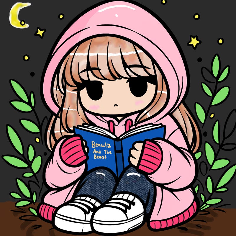 girl in oversized hoodie reading a book
