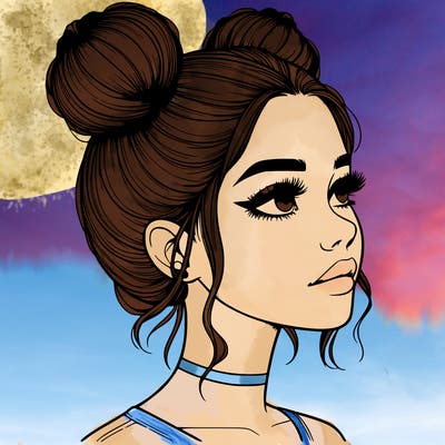 realistic girl with buns on the top of her head
