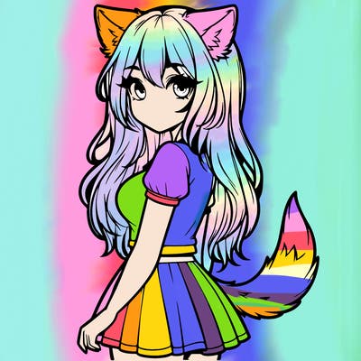 realistic girl with wolf ears and a tail