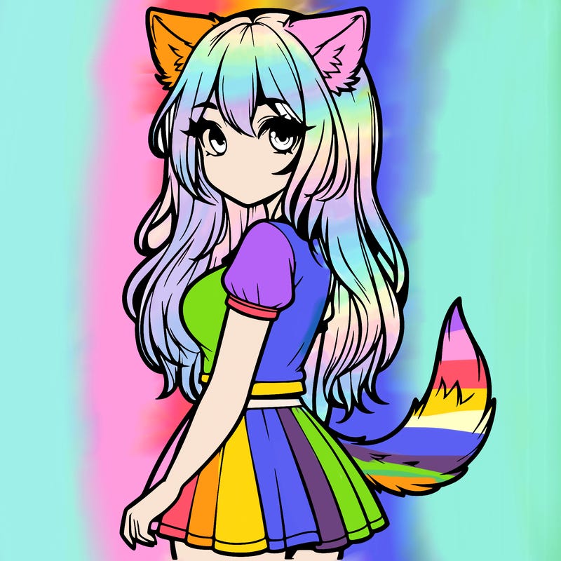 realistic girl with wolf ears and a tail