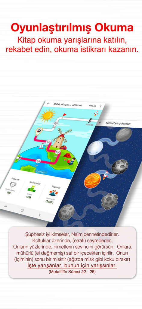Risale-i Nur Kütüphanesi - Interfaz que muestra mapas de lectura gamificados y rankings de la comunidad en Risale-i Nur Library.