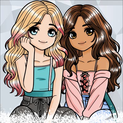 2 teen girl bffs with long hair hanging out