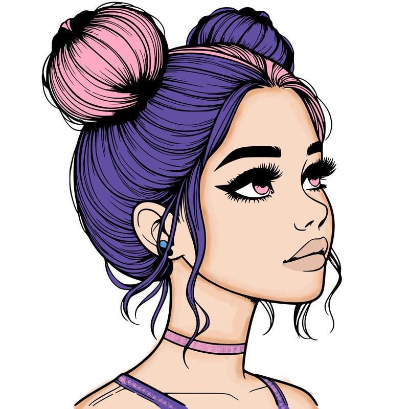 realistic girl with buns on the top of her head