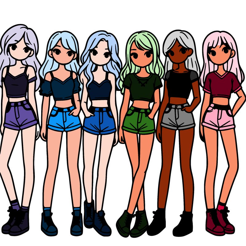 a group of girls wearing crop tops and shorts