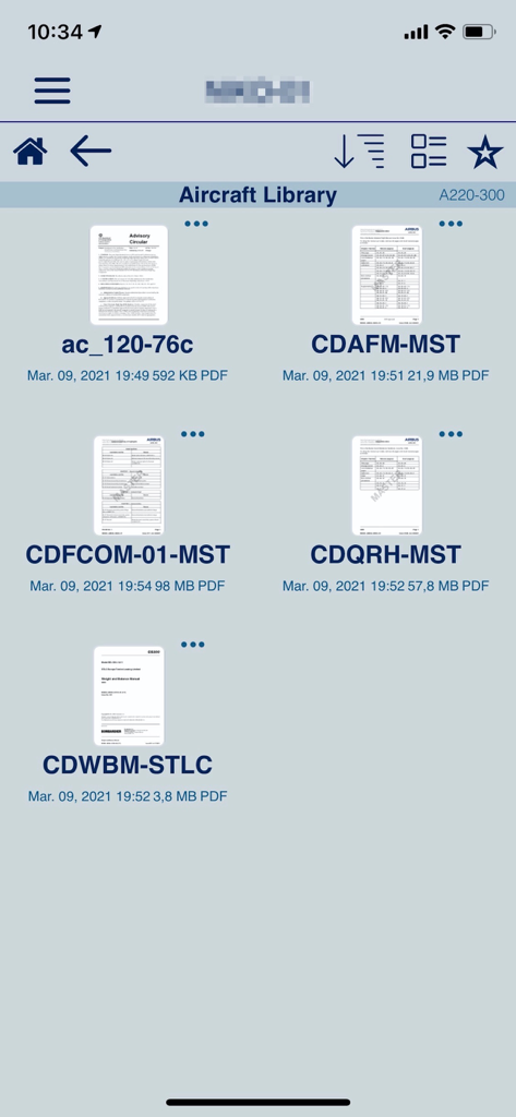 Interface of the Aircraft Library in the Airbus A220 Flight Deck app featuring digitized manuals