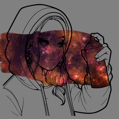 a realistic girl, spray painting