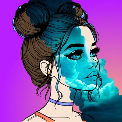 realistic girl with buns on the top of her head