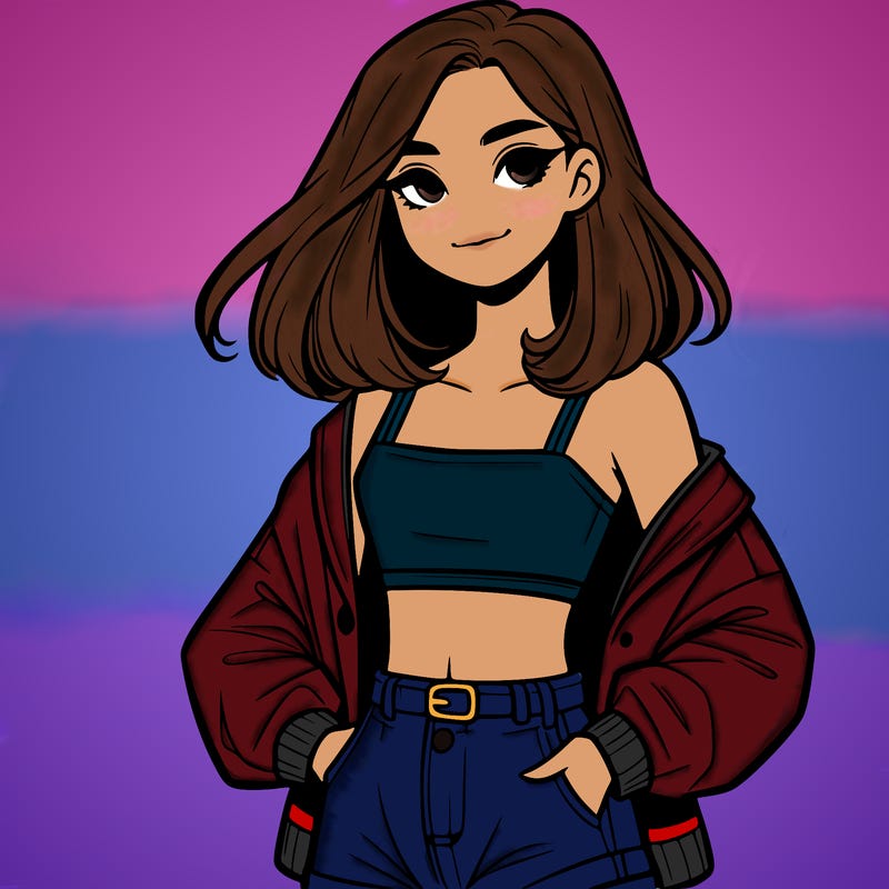 a realistic girl with a crop top and short shorts in an open jacket