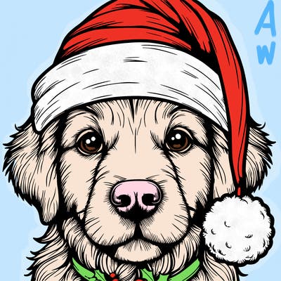 realistic dog with a christmas hat