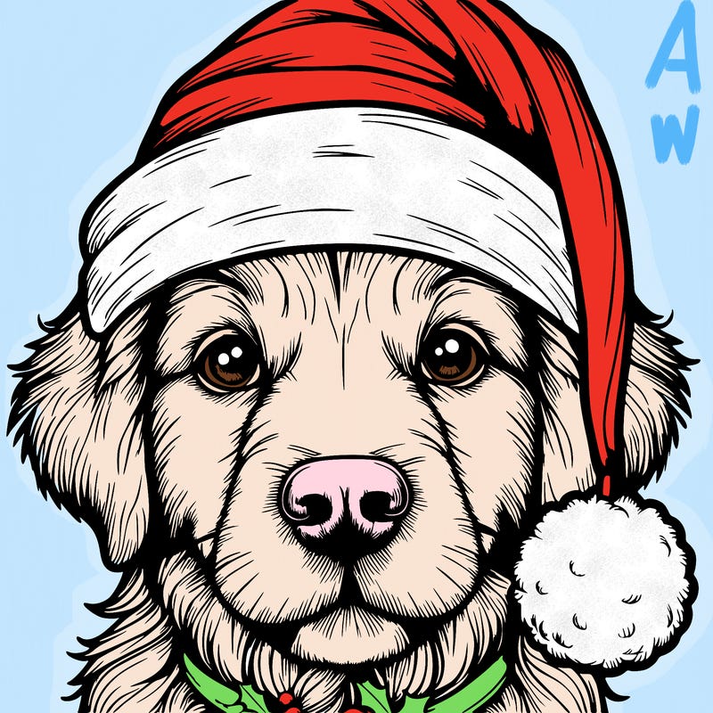 realistic dog with a christmas hat