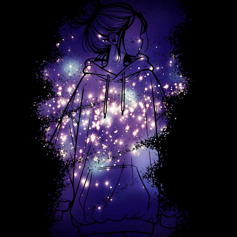 realistic girl with a oversized sweatshirt on and a bun